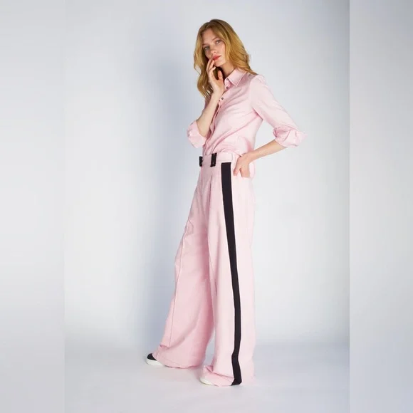 Serena Bute Pink Button Up Shirt and Pants Set - Picture 1 of 6